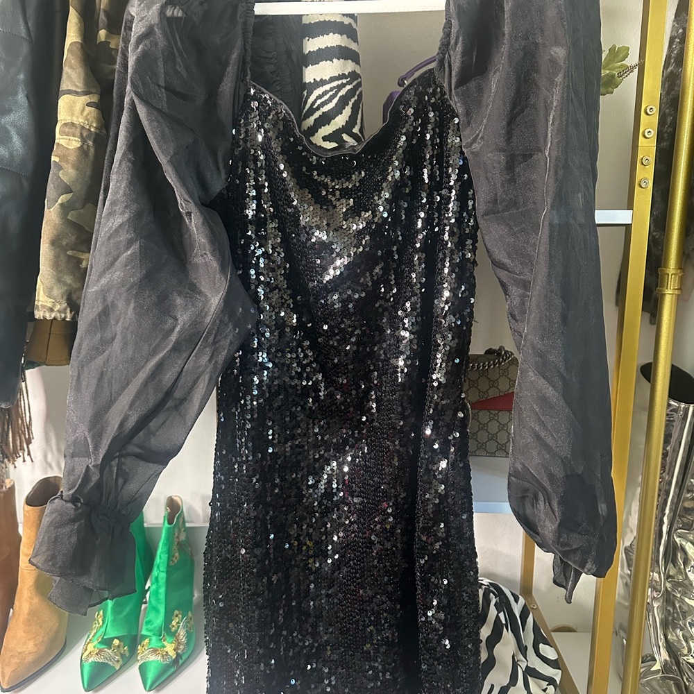 SHEIN Black Sequin Long Sleeve Dress